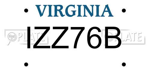IZZ76B Virginia License Plate
