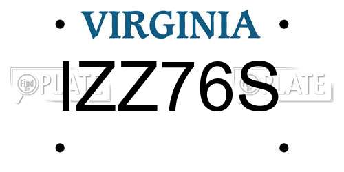 IZZ76S Virginia License Plate