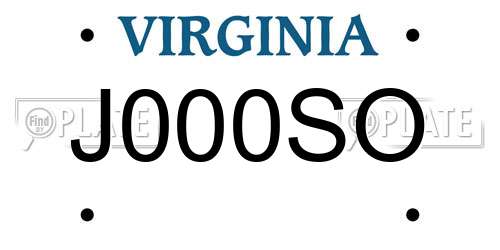 J000SO Virginia License Plate