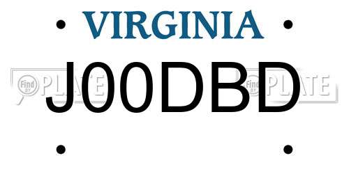 J00DBD Virginia License Plate