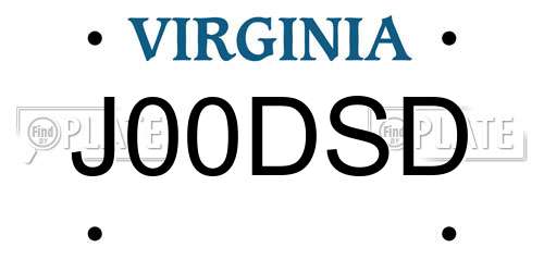 J00DSD Virginia License Plate
