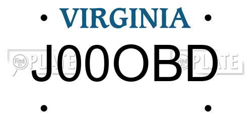 J00OBD Virginia License Plate