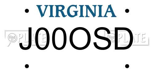 J00OSD Virginia License Plate
