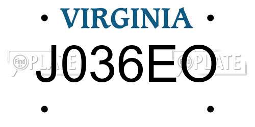 J036EO Virginia License Plate