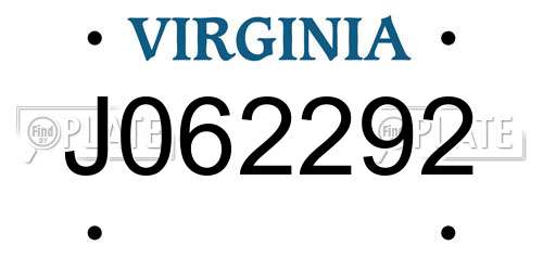 J062292 Virginia License Plate