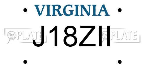 J18ZII Virginia License Plate