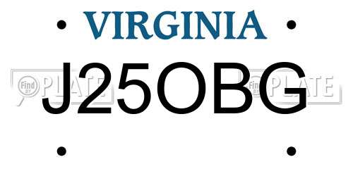 J25OBG Virginia License Plate