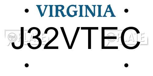 J32VTEC Virginia License Plate