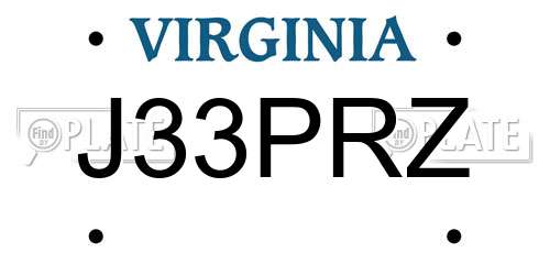 J33PRZ Virginia License Plate