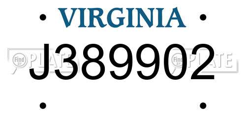 J389902 Virginia License Plate