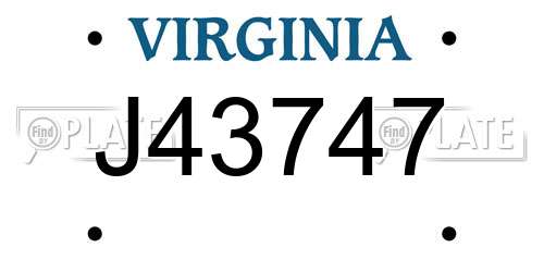 J43747 Virginia License Plate