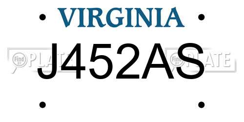 J452AS Virginia License Plate