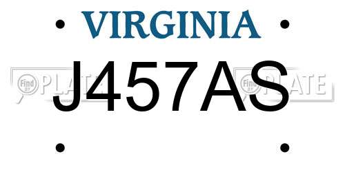J457AS Virginia License Plate