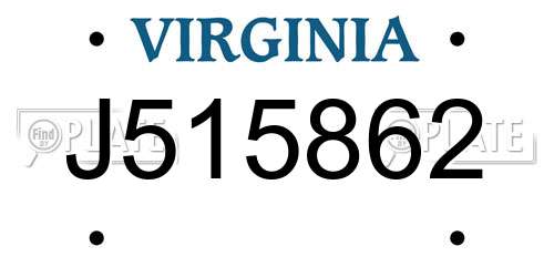 J515862 Virginia License Plate