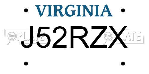 J52RZX Virginia License Plate
