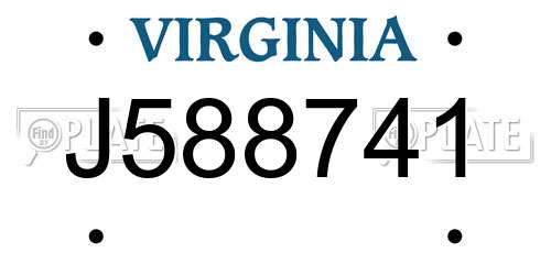 J588741 Virginia License Plate