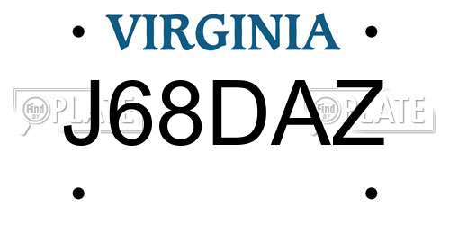 J68DAZ Virginia License Plate
