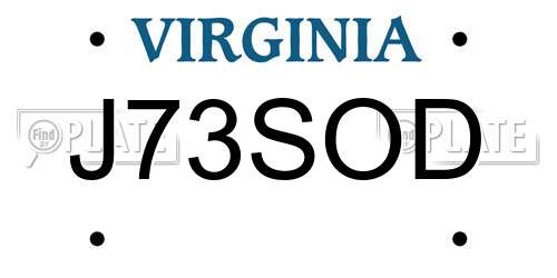 J73SOD Virginia License Plate