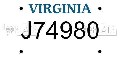 J74980 Virginia License Plate