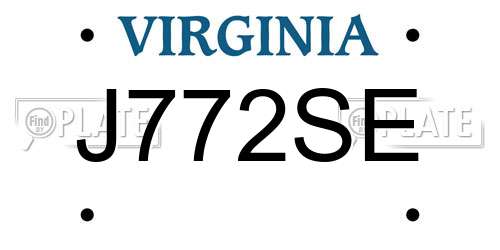 J772SE Virginia License Plate
