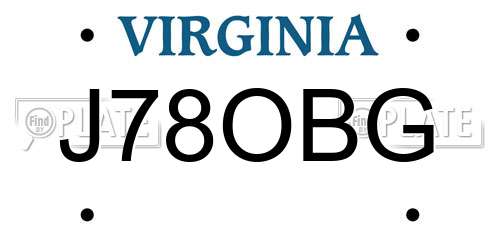 J78OBG Virginia License Plate