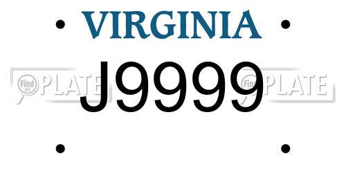 J9999 Virginia License Plate