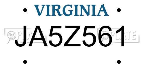 JA5Z561 Virginia License Plate