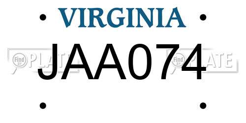 JAA074 Virginia License Plate
