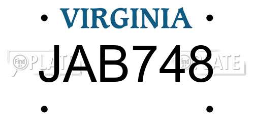 JAB748 Virginia License Plate