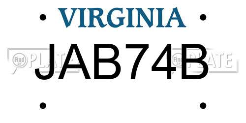 JAB74B Virginia License Plate