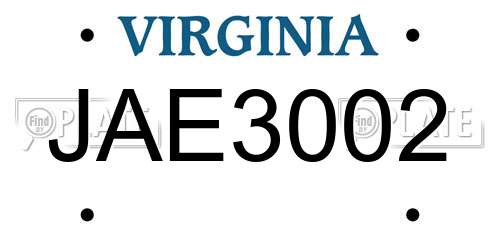 JAE3002 Virginia License Plate