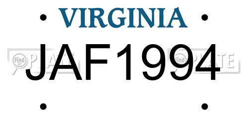 JAF1994 Virginia License Plate