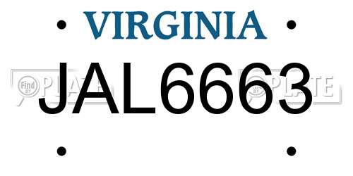 JAL6663 Virginia License Plate