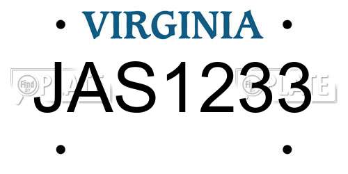 JAS1233 Virginia License Plate