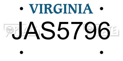 JAS5796 Virginia License Plate