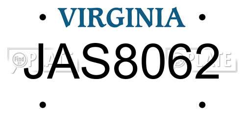 JAS8062 Virginia License Plate