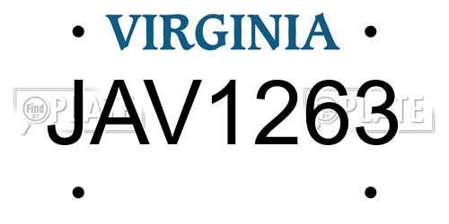 JAV1263 Virginia License Plate