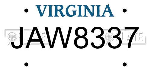 JAW8337 Virginia License Plate