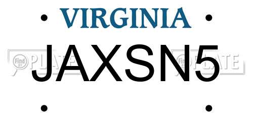 JAXSN5 Virginia License Plate