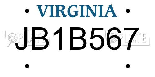 JB1B567 Virginia License Plate
