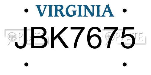 JBK7675 Virginia License Plate