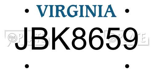 JBK8659 Virginia License Plate