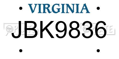 JBK9836 Virginia License Plate