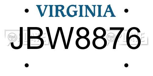 JBW8876 Virginia License Plate