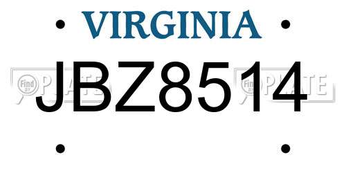 JBZ8514 Virginia License Plate