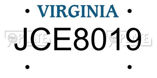 JCE8019 Virginia License Plate