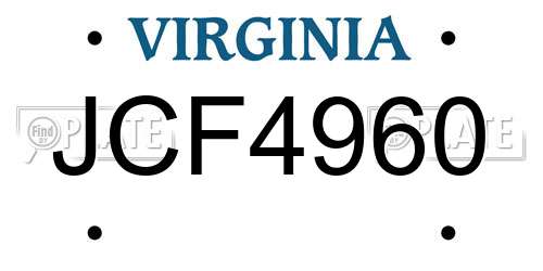 JCF4960 Virginia License Plate