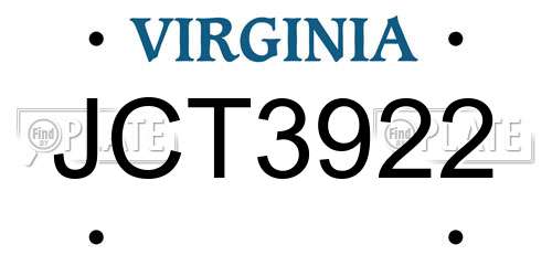 JCT3922 Virginia License Plate