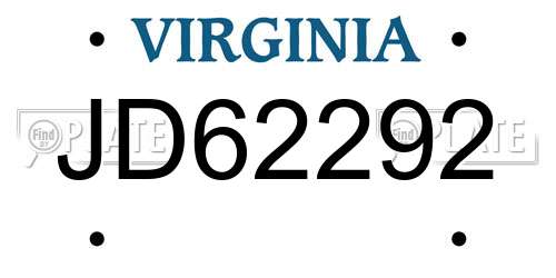 JD62292 Virginia License Plate