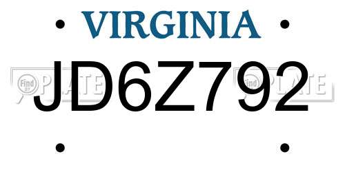 JD6Z792 Virginia License Plate